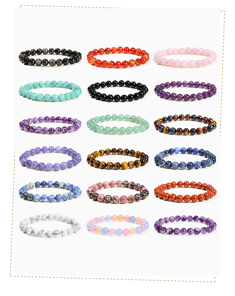 Natural Gemstone Bead Bracelet — Amethyst, Tiger Eye, Crystal, Agate & More | Reiki Healing Jewelry