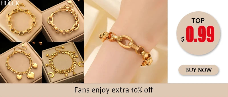 Stainless Steel Beaded Charm Bracelet for Women – 18K Gold Plated Link Chain