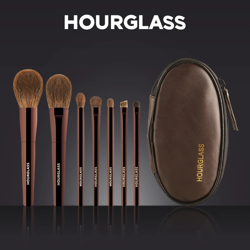 Hourglass Mini 7-Piece Professional Makeup Brush Set – Portable Eyeshadow, Blush & Powder Brushes with Soft Natural Hair