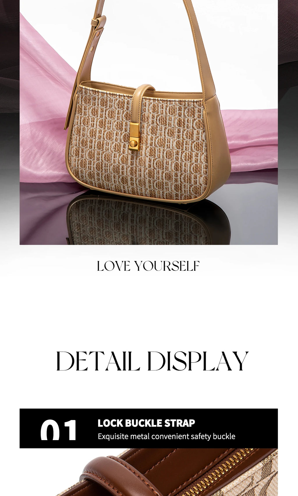 Luxury Baguette Shoulder Bag – Monogram PU Leather Handbag for Women