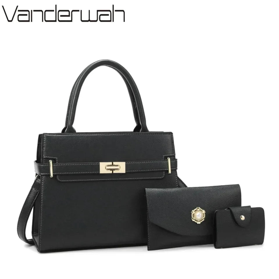 Luxury Women's Handbag Set – Sequined PU Leather Shoulder Bag, Crossbody & Coin Purse