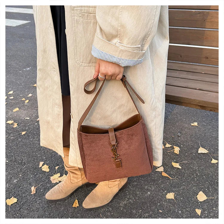 Luxe Faux Leather Bucket Bag – Large Capacity Hobo Shoulder Bag for Women