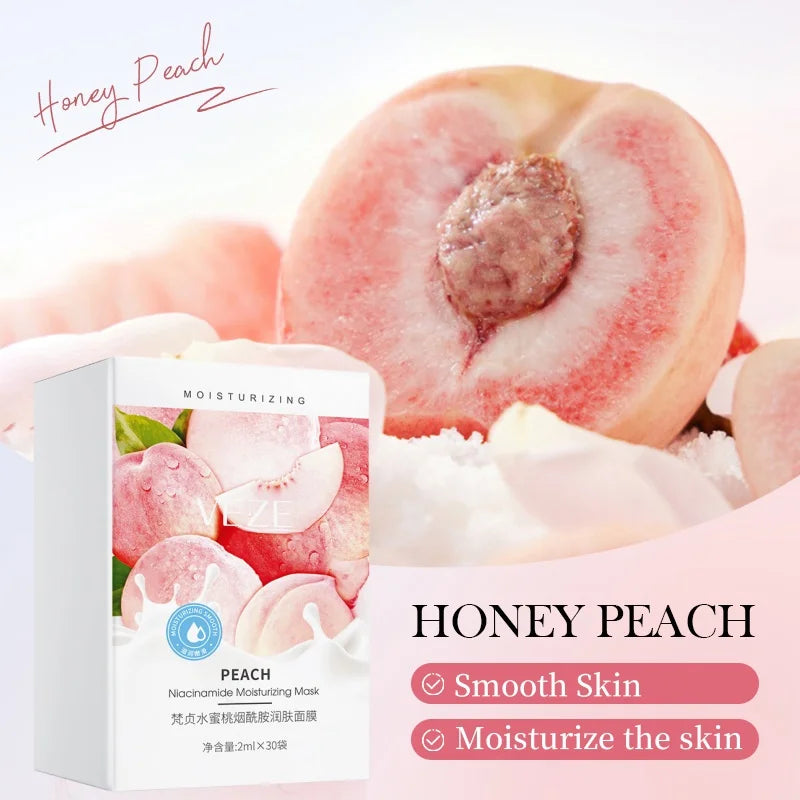 30 Pieces/Box, Peach Sleeping Mask, Contains Niacinamide, Stretchable Mask, Hydrating and Non-Greasy, Moisturizing, Replenishes Skin Moisture, Portable, Suitable for Home and Travel Use Nanasbeautyholic