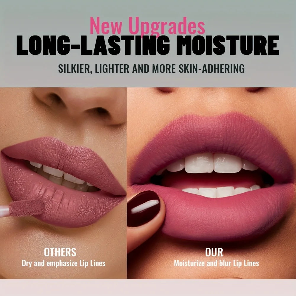 Matte Lip Mud Velvet Lip Gloss, Long Lasting Waterproof Lipstick, Non-Stick Smooth Lip Makeup Gift for Women Nanasbeautyholic