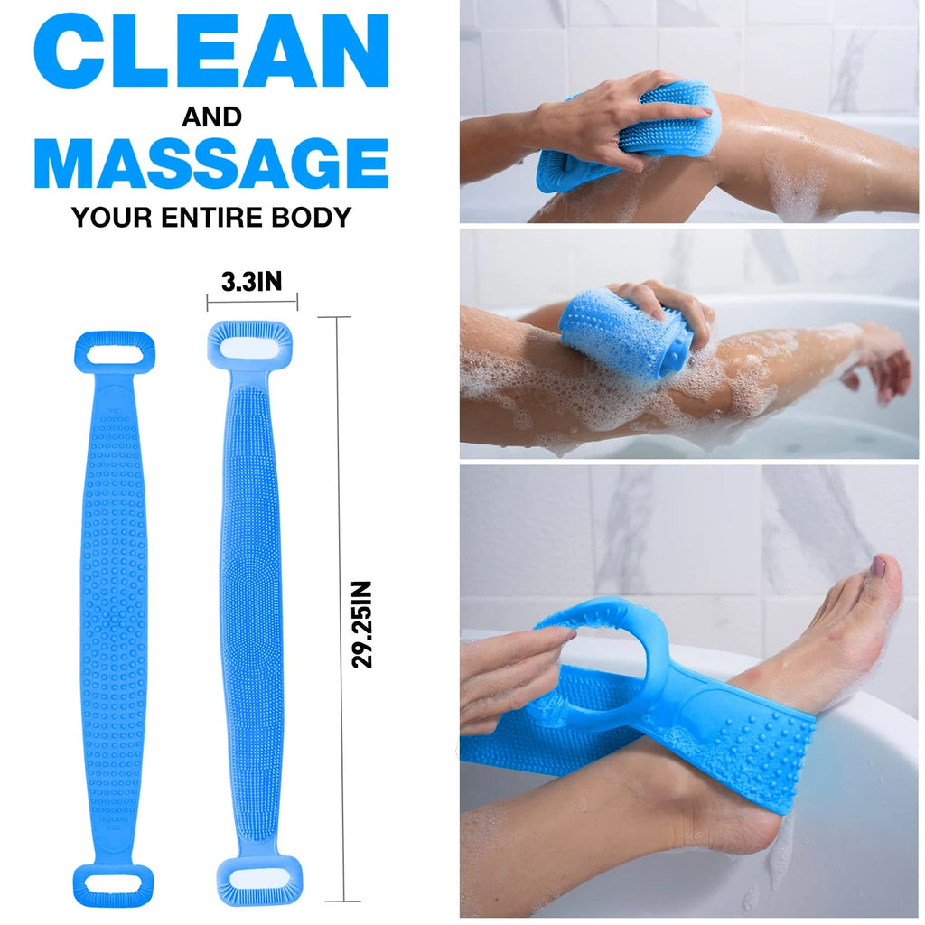 Exfoliating & Dead Skin Scrubby Towel, Travel Portable Body Bath Strips, Silicone Material ,Long Handle Back Cleanse Scrubber Nanasbeautyholic