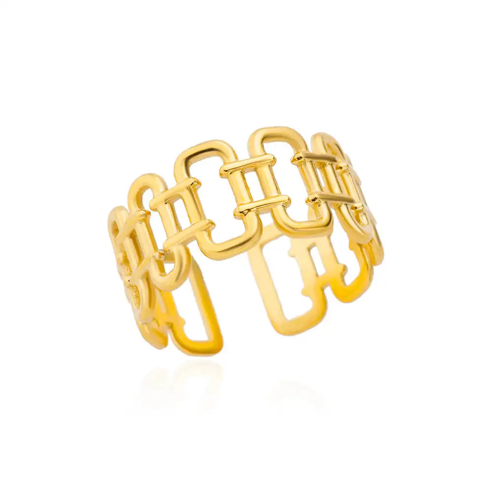 18K Gold Plated Zircon Flower & Leaf Ring | Adjustable Stainless Steel | Women's Aesthetic Wedding Band