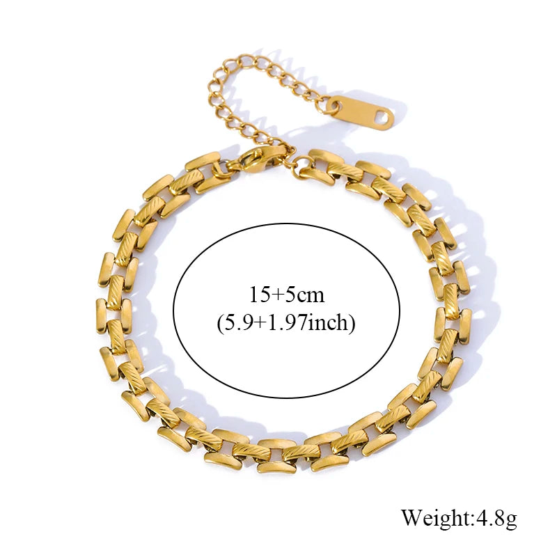 Stainless Steel Beaded Charm Bracelet for Women – 18K Gold Plated Link Chain