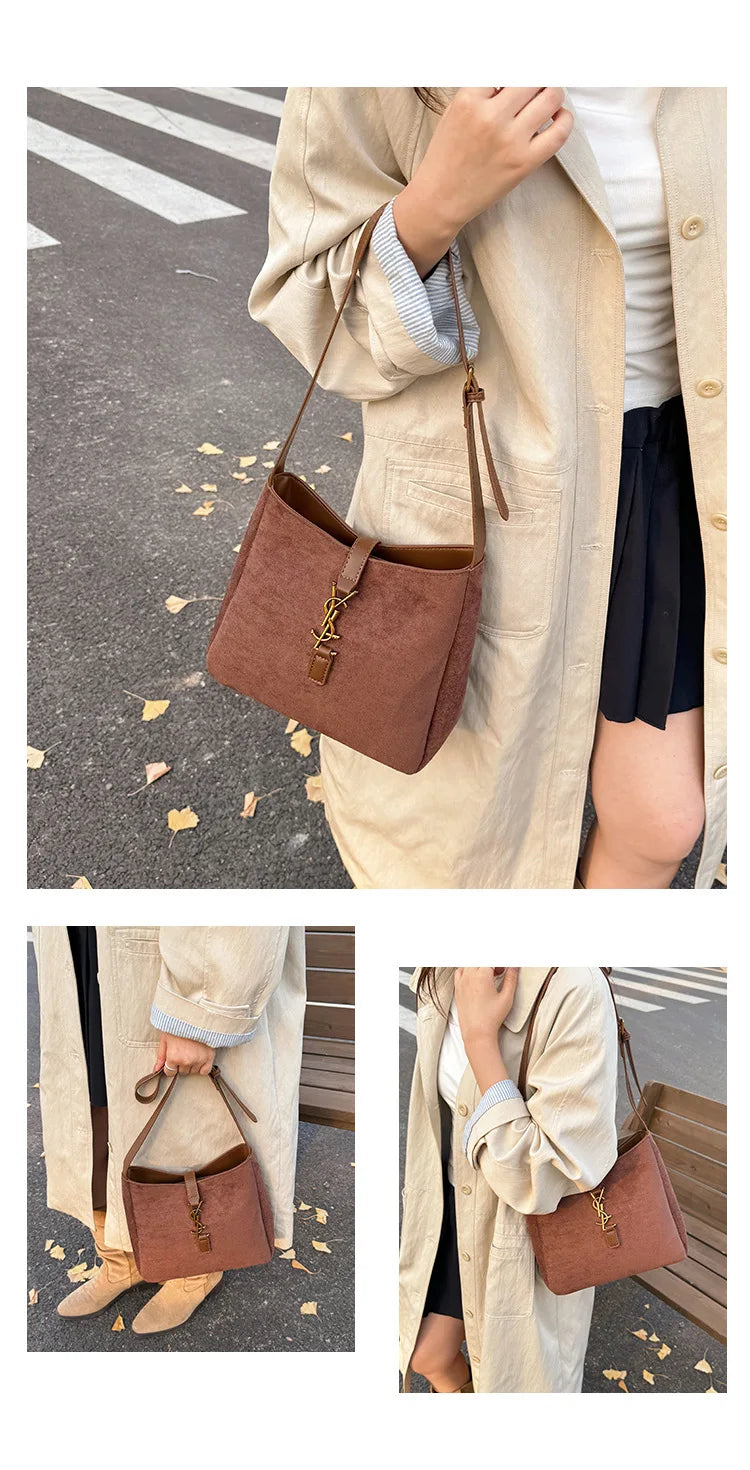 Luxe Faux Leather Bucket Bag – Large Capacity Hobo Shoulder Bag for Women
