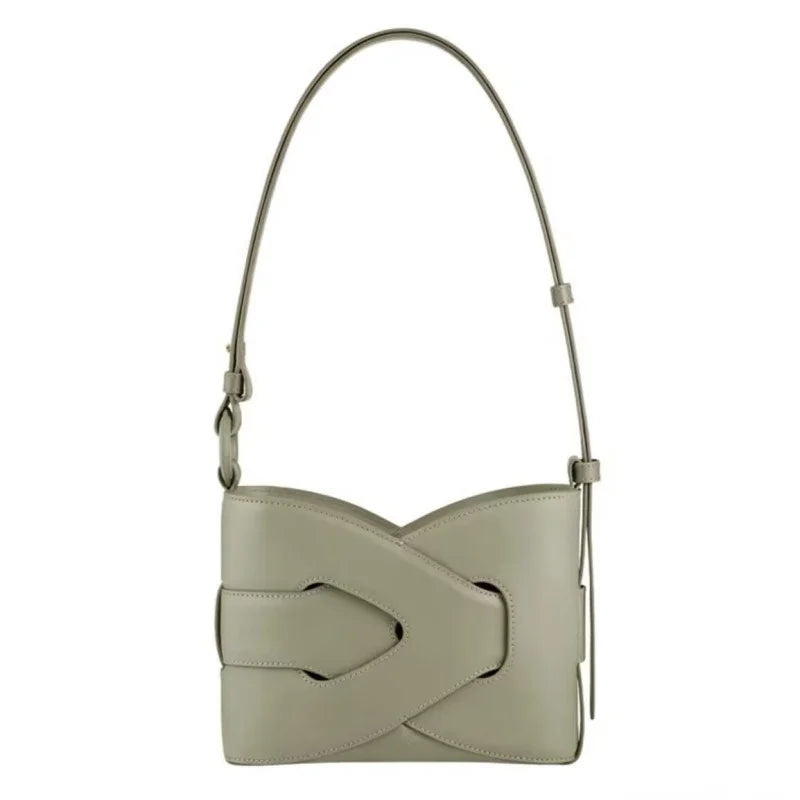 Genuine Leather Bucket Shoulder Bag for Women – Large Capacity Underarm Bag