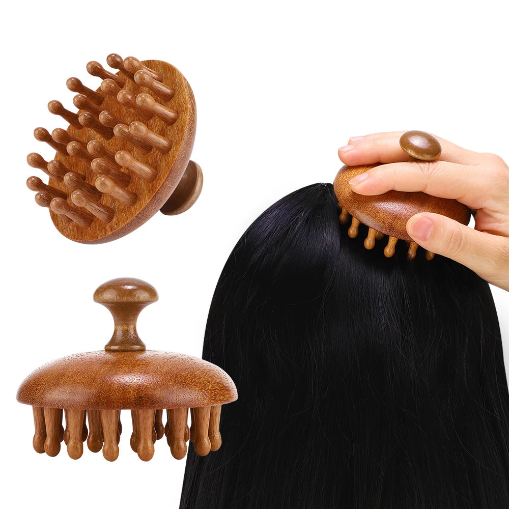 Multi-Functional Wood Therapy Massage Comb Scalp Head Massager Natural Sandalwood Circular Tooth Guasha Scraping Body Massager Nanasbeautyholic