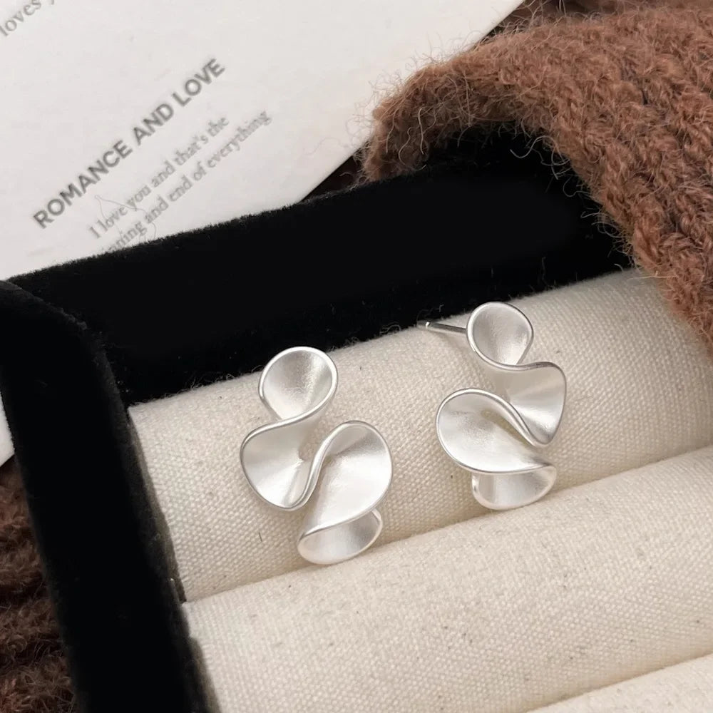 Sterling Silver Twisted Flower Stud Earrings — 18K Gold Plated, Minimalist Fine Jewelry