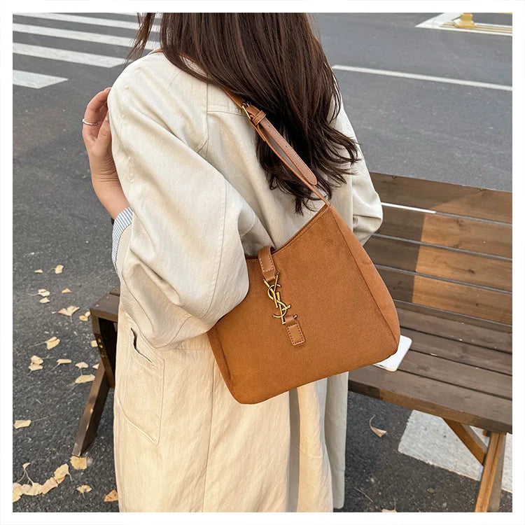 Luxe Faux Leather Bucket Bag – Large Capacity Hobo Shoulder Bag for Women