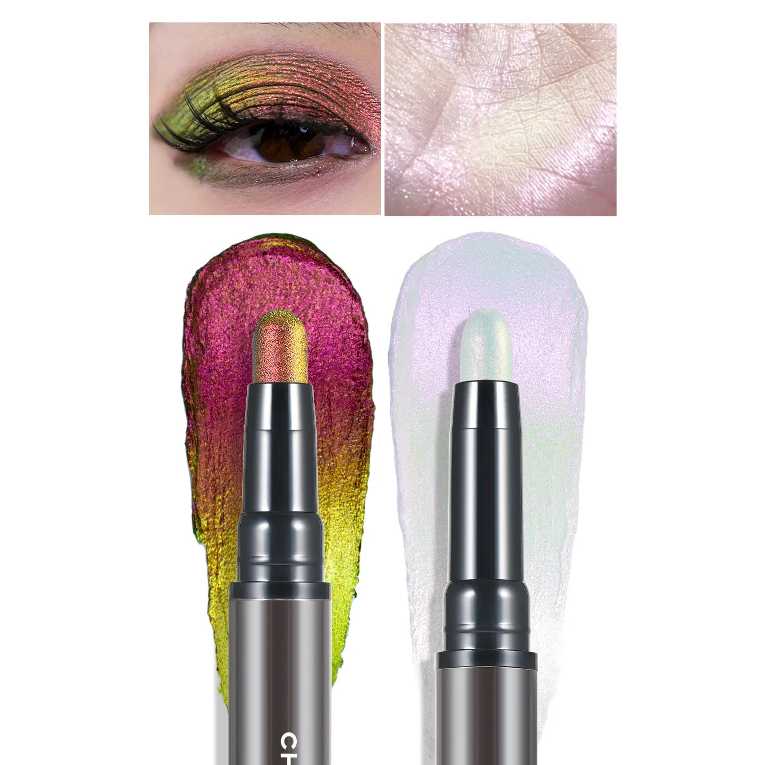 CHARMACY 2-in-1 Multichrome Eyeshadow Stick – High-Pigment Glitter & Shimmer Eye Shadow Pen | 5 Shades
