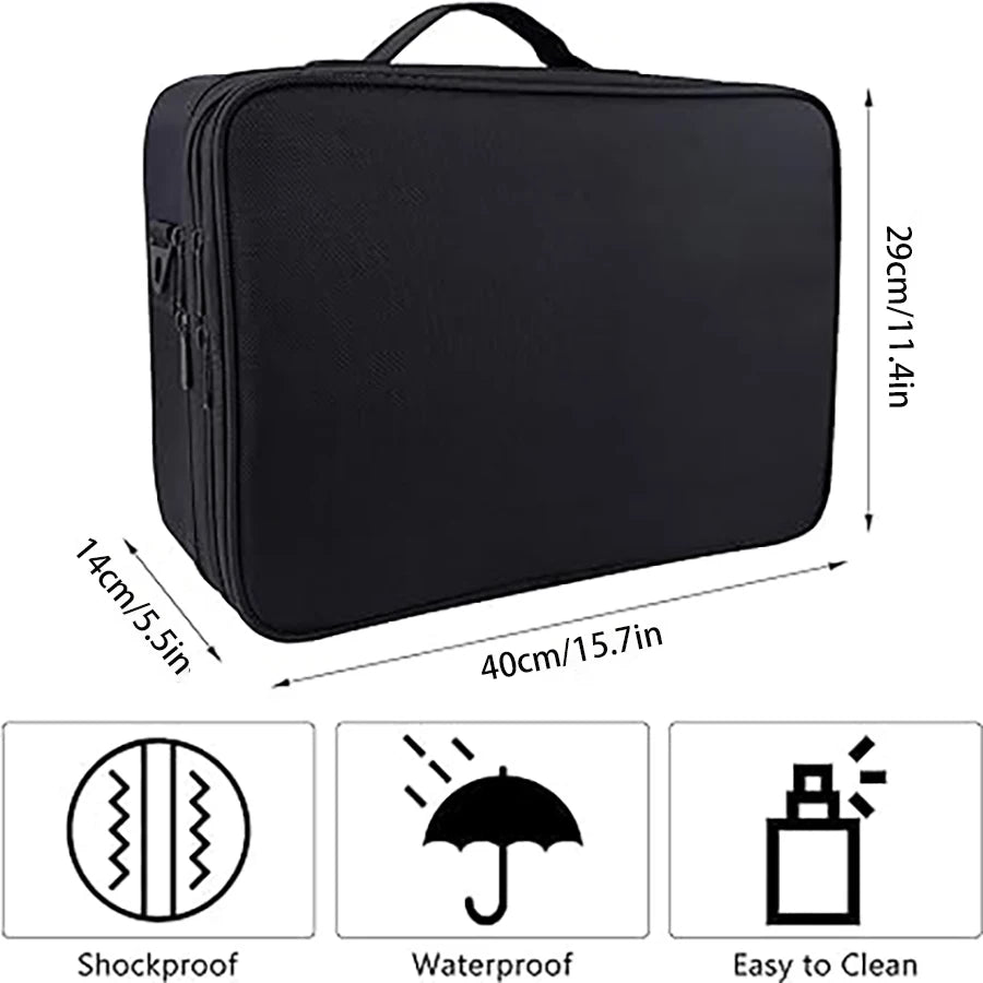 Large capacity travel makeup case, portable artist organizer with adjustable dividers and shoulder strap for toiletries jewelry Nanasbeautyholic