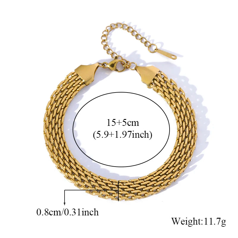 Stainless Steel Beaded Charm Bracelet for Women – 18K Gold Plated Link Chain