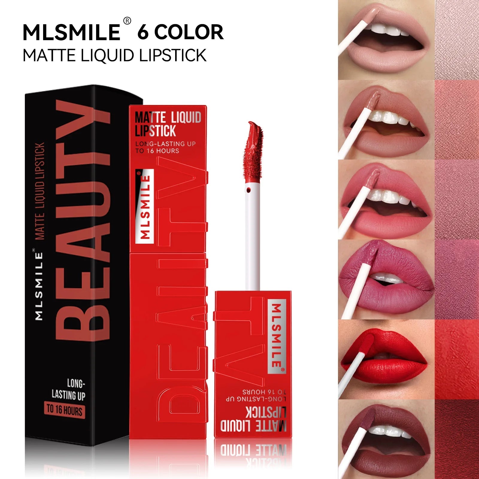 MLSMILE 6 Color Non-stick cup Velvet Satin Gloss Lip glaze Mist Liquid matte lipstick Waterproof long-lasting color liquid Nanasbeautyholic