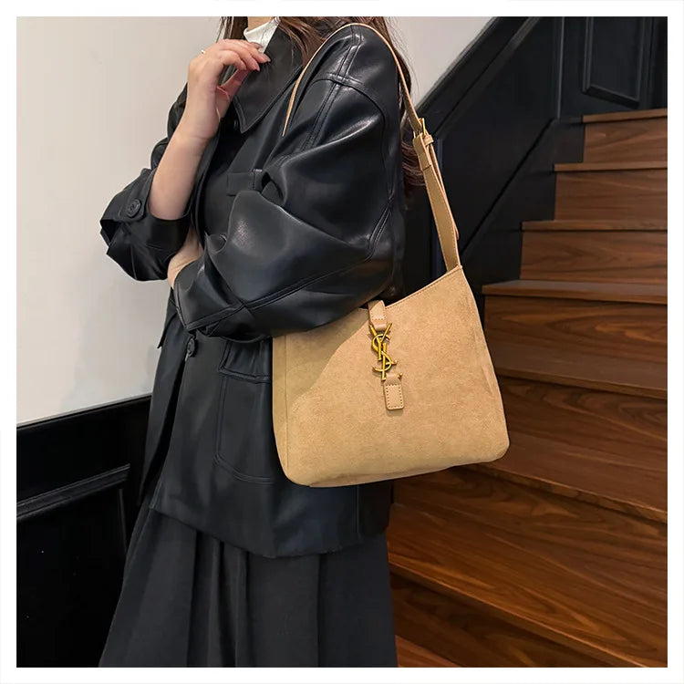 Luxe Faux Leather Bucket Bag – Large Capacity Hobo Shoulder Bag for Women