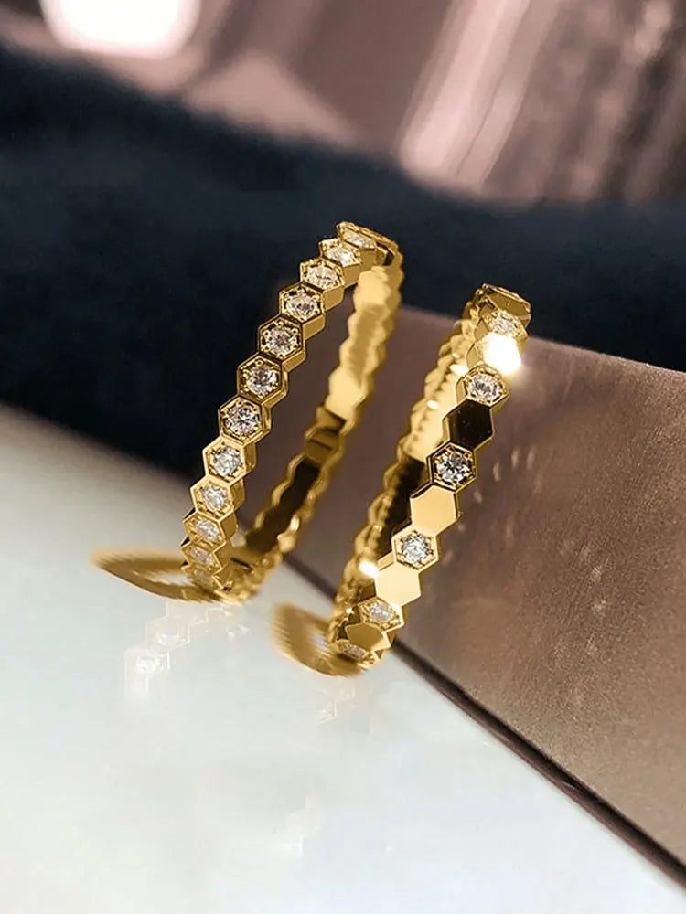 925 Sterling Silver Zircon Hexagon Ring | Gold, Silver & Rose Gold | Sizes 6–10 | Women's Fine Jewelry