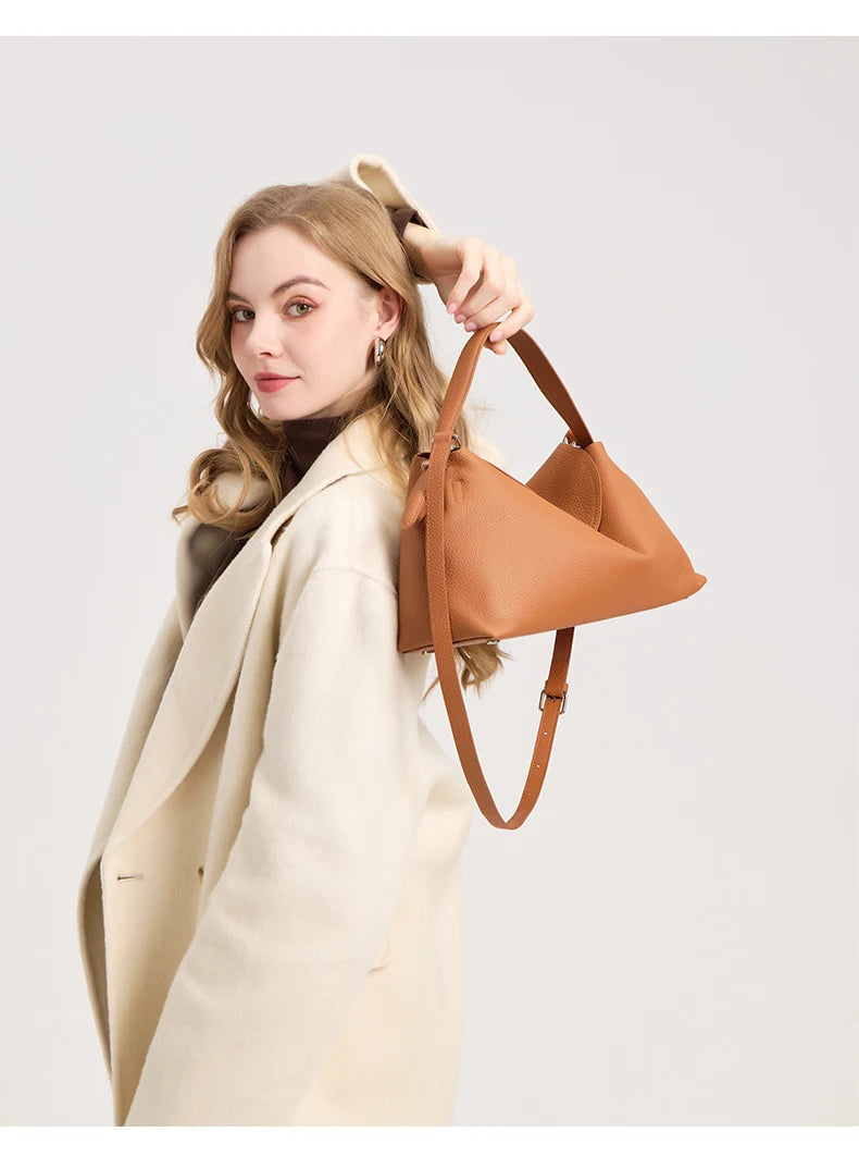 Genuine Cowhide Leather Shoulder Bag – Large Capacity Luxury Handbag for Women