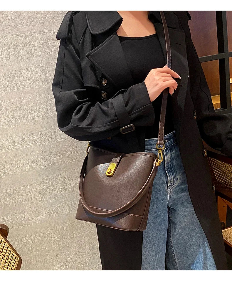 Genuine Leather Bucket Bag – Soft Cow Leather Shoulder & Crossbody Handbag