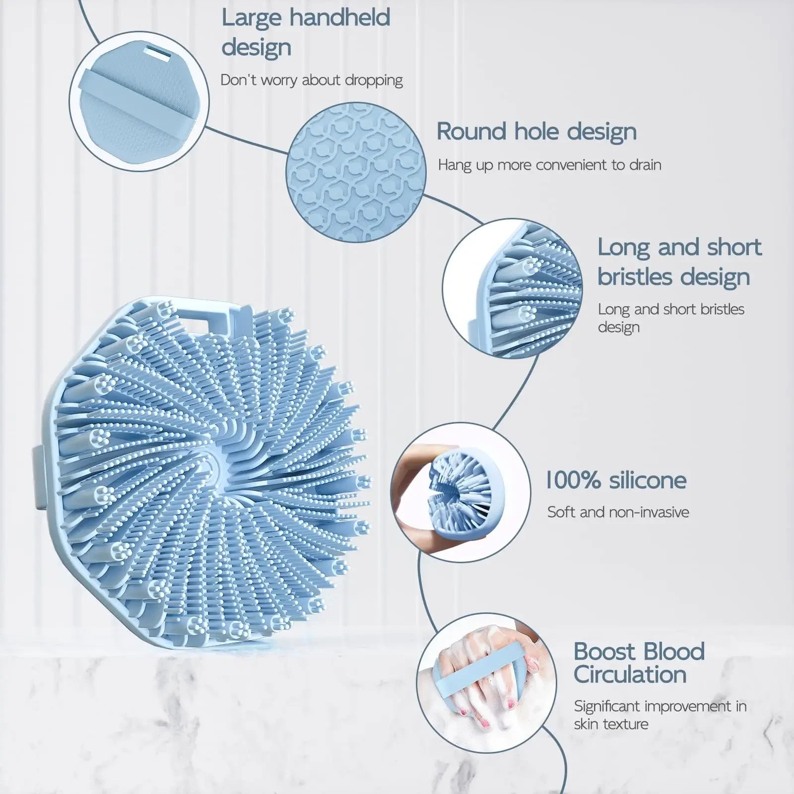 Silicone Body Scrubber Shower Brush Exfoliating Shower Scrubber with Non-Slip Hand Strap Silicone Body Buffer for Use in Shower Nanasbeautyholic