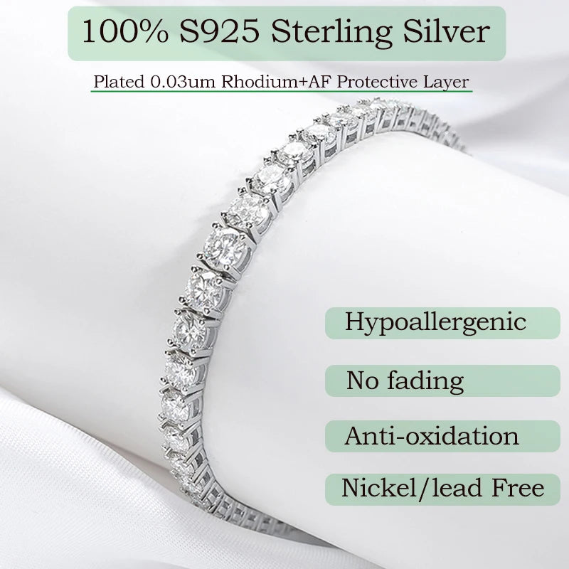 925 Sterling Silver Moissanite Tennis Bracelet | VVS1 D Color | GRA Certified | 3mm 4mm 5mm