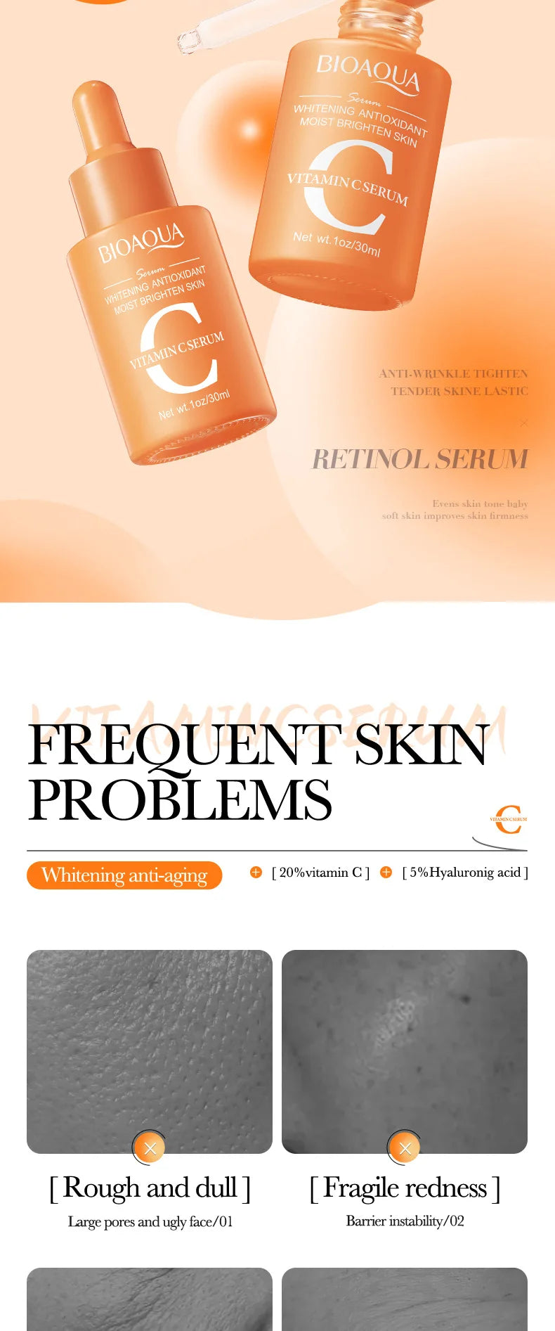BIOAQUA Vitamin C Skin Care Kit Moisturizing Face Serum Anti-Aging Anti Dark Circles Eye Cream Facial Eyes Travel Size Skin Care Nanasbeautyholic