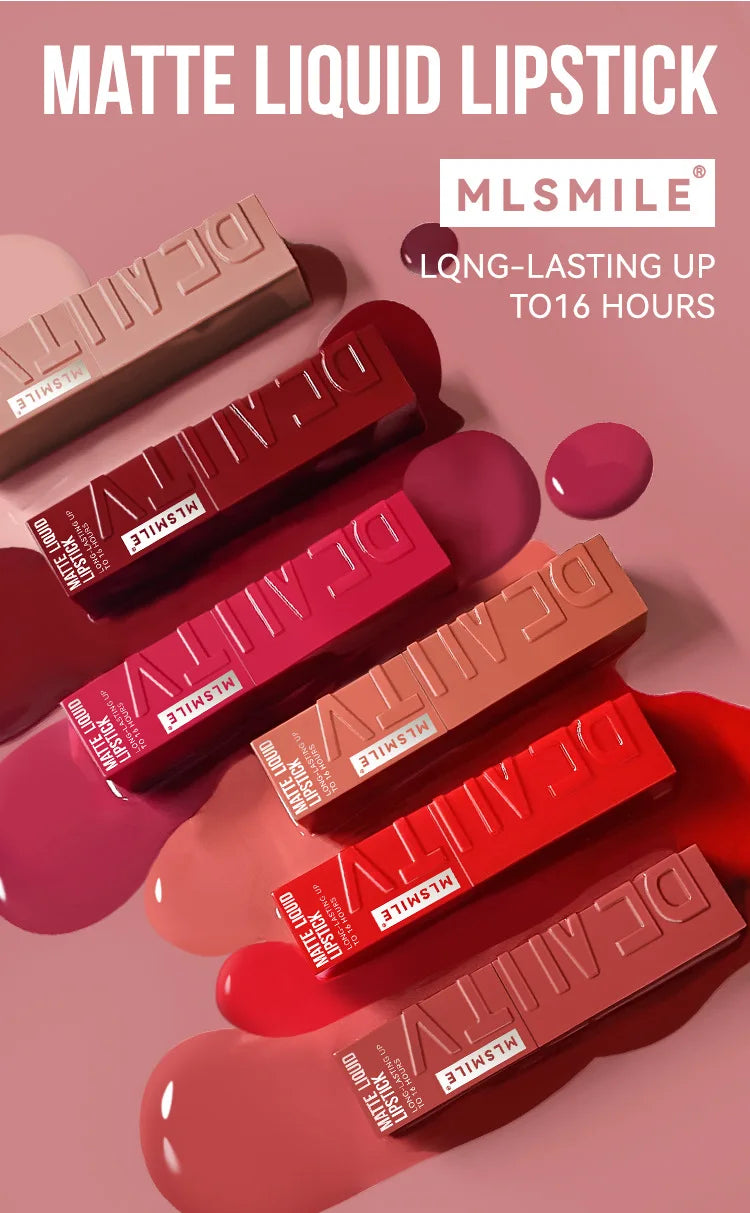 MLSMILE 6 Color Non-stick cup Velvet Satin Gloss Lip glaze Mist Liquid matte lipstick Waterproof long-lasting color liquid Nanasbeautyholic