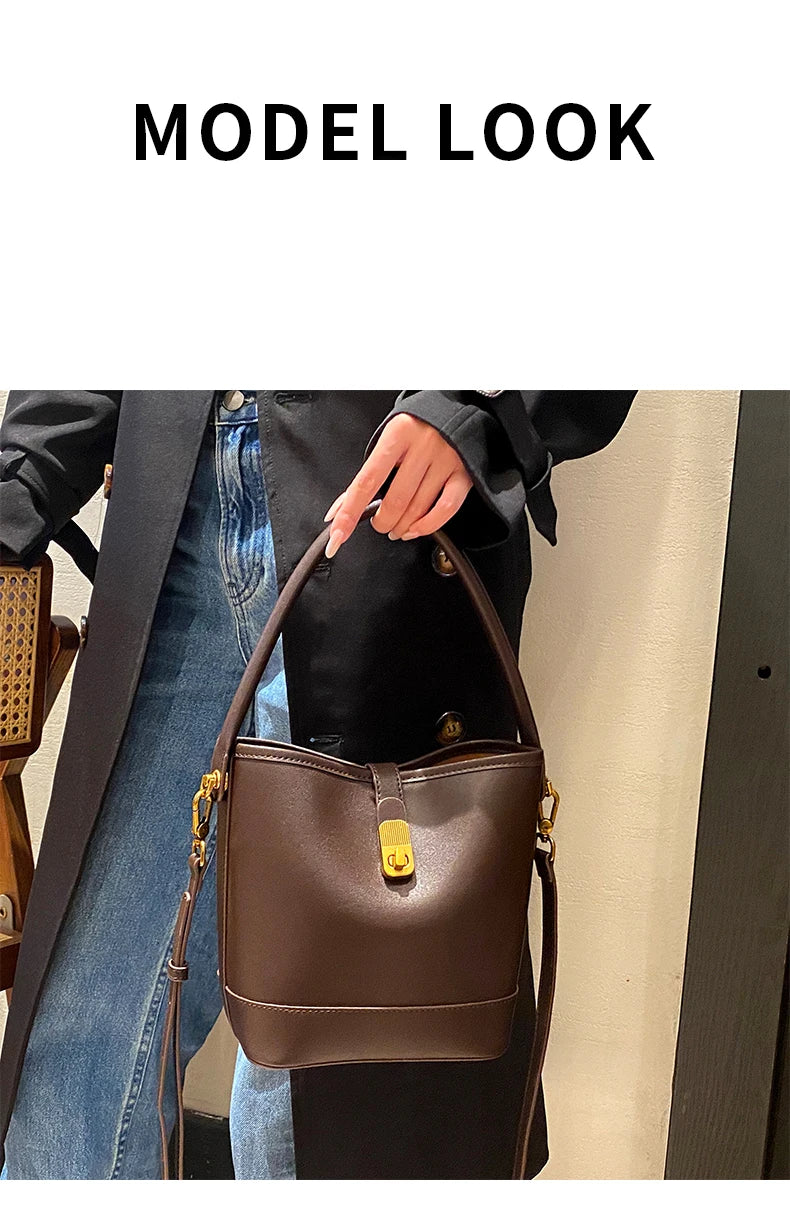 Genuine Leather Bucket Bag – Soft Cow Leather Shoulder & Crossbody Handbag