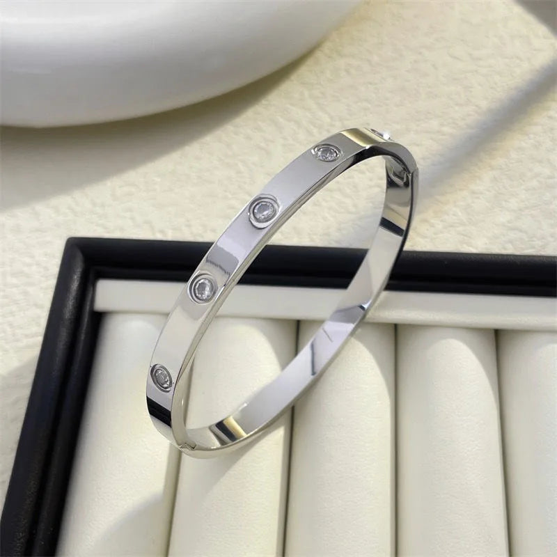 Zircon Cross Screw Nail Bangle | Stainless Steel | Gold, Rose Gold & Silver | Unisex Statement Bracelet