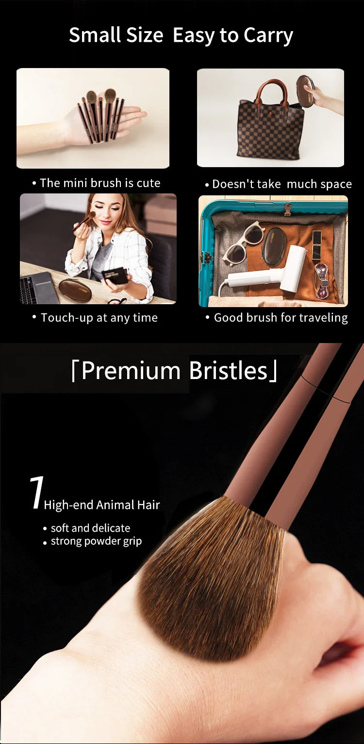 Hourglass Mini 7-Piece Professional Makeup Brush Set – Portable Eyeshadow, Blush & Powder Brushes with Soft Natural Hair
