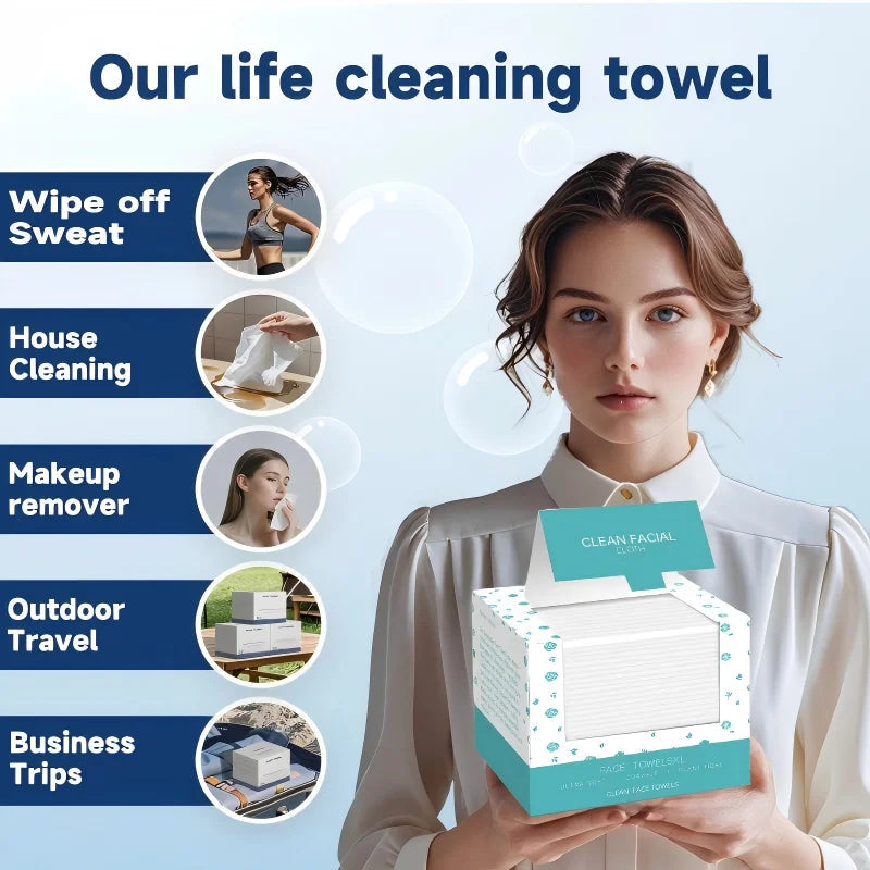 50pcs 26X30cm Thick Disposable Face Towels, Wet and Dry Use Facial Towelettes,Facial Towels for Makeup Remover Nanasbeautyholic