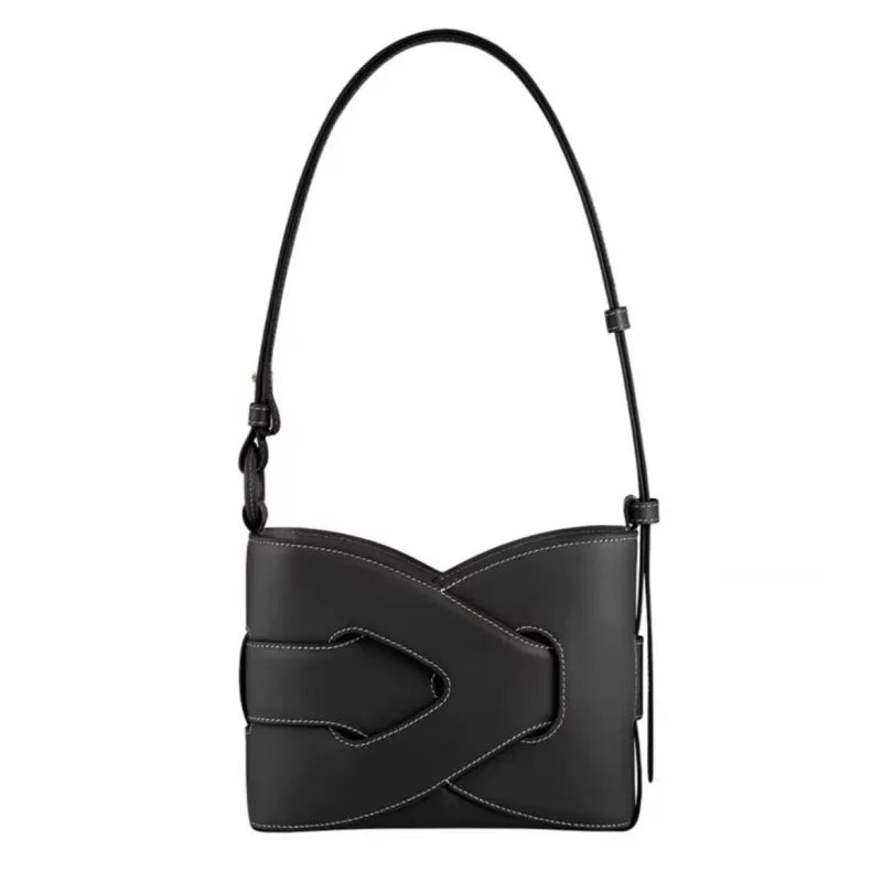 Genuine Leather Bucket Shoulder Bag for Women – Large Capacity Underarm Bag
