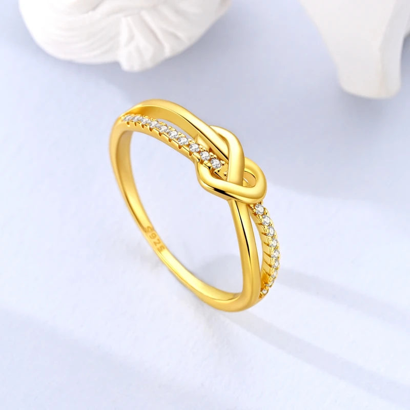 925 Sterling Silver Heart Star Moon Ring | Sparkling Zircon | Gold Chain Design | Women's Fine Jewelry Gift