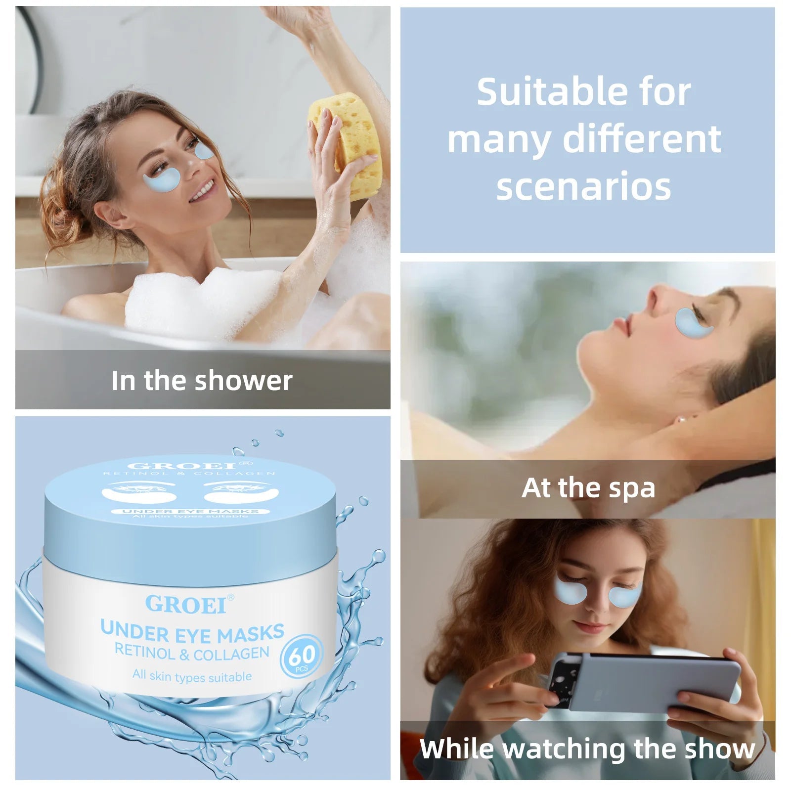 60pcs  Retinol Collagen Eye Mask Anti Dark Circles Directed Against Eye Bags Moisturizing Lifting Firming Eye Patches Skin Care Nanasbeautyholic