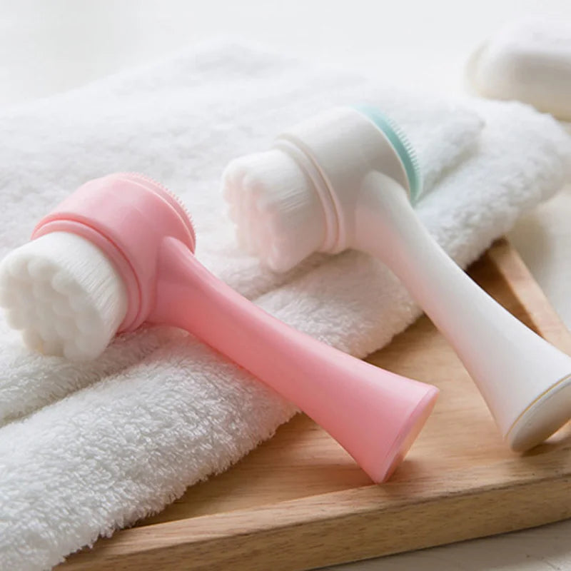 3D Double Silicone Facial Cleansing Brush Manual Massage