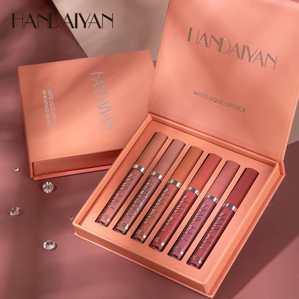 HANDAIYAN Set of 6 NonStick Cup Liquid lipstick , Long-Lasting Lip Gloss Gift Box – Matte Finish Lip Gloss, Resistant to Fading Nanasbeautyholic