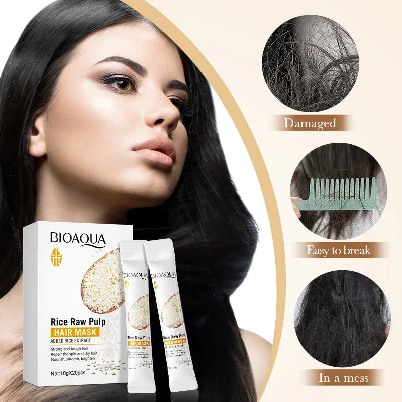 BIOAQUA Rice Milk Hair Mask 5 Seconds Soft Natural Repair Magical Prevent Dryness Split Damage Beauty Frizz Hair Care Nanasbeautyholic