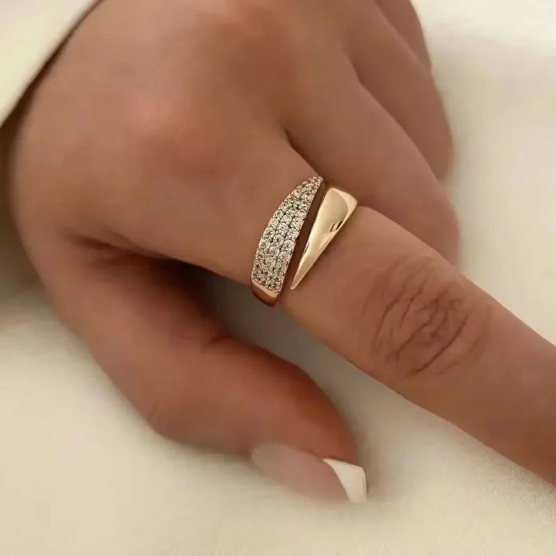 Gold Plated Sun Ring — Natural Stone Inlay, Hollow Metal Texture Statement Ring