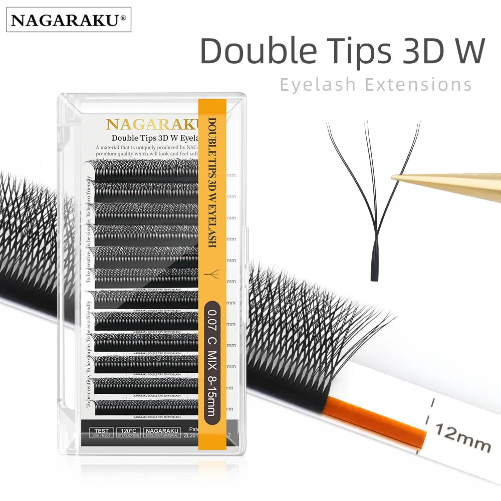 NAGARAKU W Shape Bloom Premade Fans | 3D 4D 5D Double Tips | C/D Curl | 8–15mm