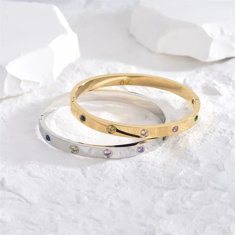 Zircon Cross Screw Nail Bangle | Stainless Steel | Gold, Rose Gold & Silver | Unisex Statement Bracelet