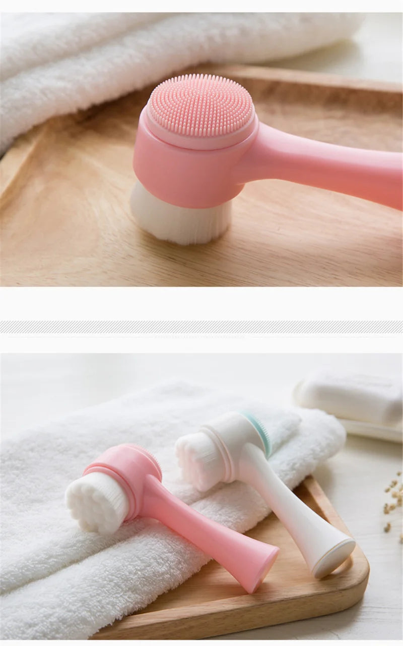 3D Double Silicone Facial Cleansing Brush Manual Massage