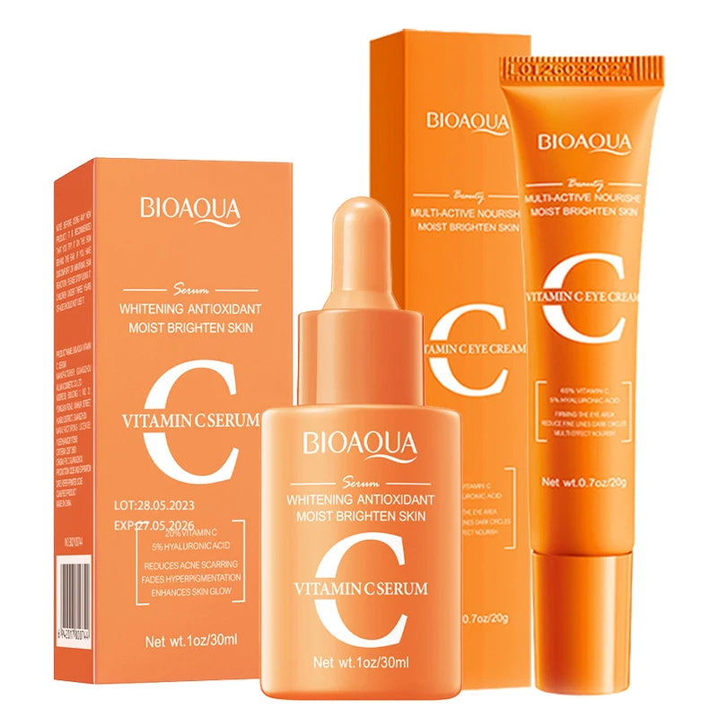 BIOAQUA Vitamin C Skin Care Kit Moisturizing Face Serum Anti-Aging Anti Dark Circles Eye Cream Facial Eyes Travel Size Skin Care Nanasbeautyholic