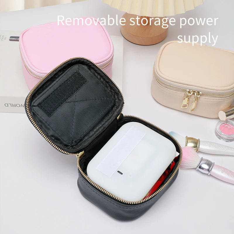 Rechargeable Travel Makeup Bag With LED Mirror, Compact Touch Screen Tabletop Cosmetic Mirror, 3 Colors Light Nanasbeautyholic