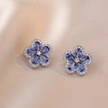 S925 Silver Needle Zircon Flower Jewelry | Earrings, Necklace & Blue Crystal Set | Luxury Banquet Style