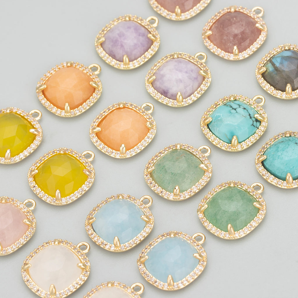 Natural Stone Charm Pendants – 18K Gold Plated, Nickel-Free Copper | 4pcs/lot