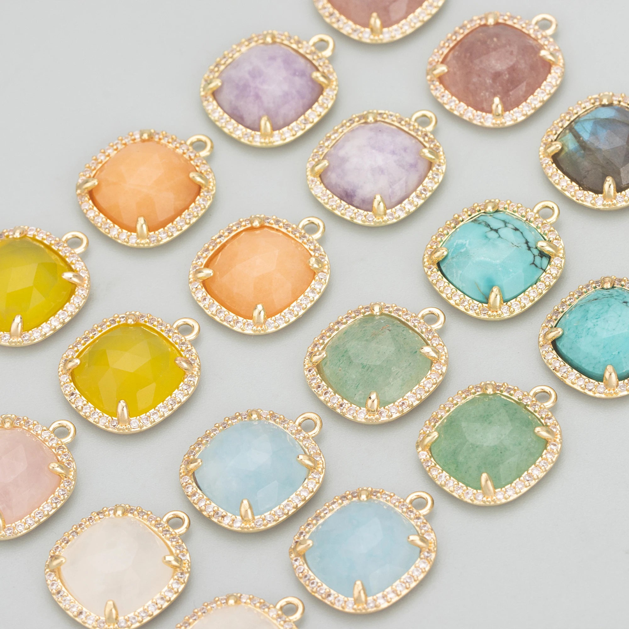 Natural Stone Charm Pendants – 18K Gold Plated, Nickel-Free Copper | 4pcs/lot