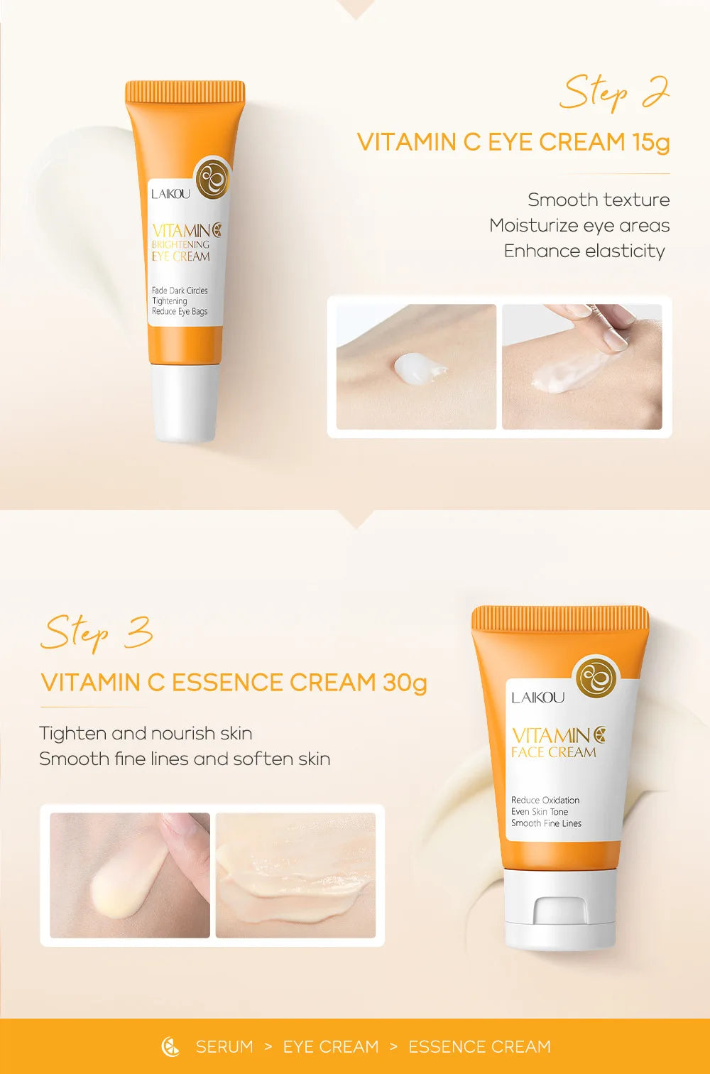 LAIKOU Vitamin C 24K Golden Sakura Skin Care Sets Face Cream Serum 3pcs/set