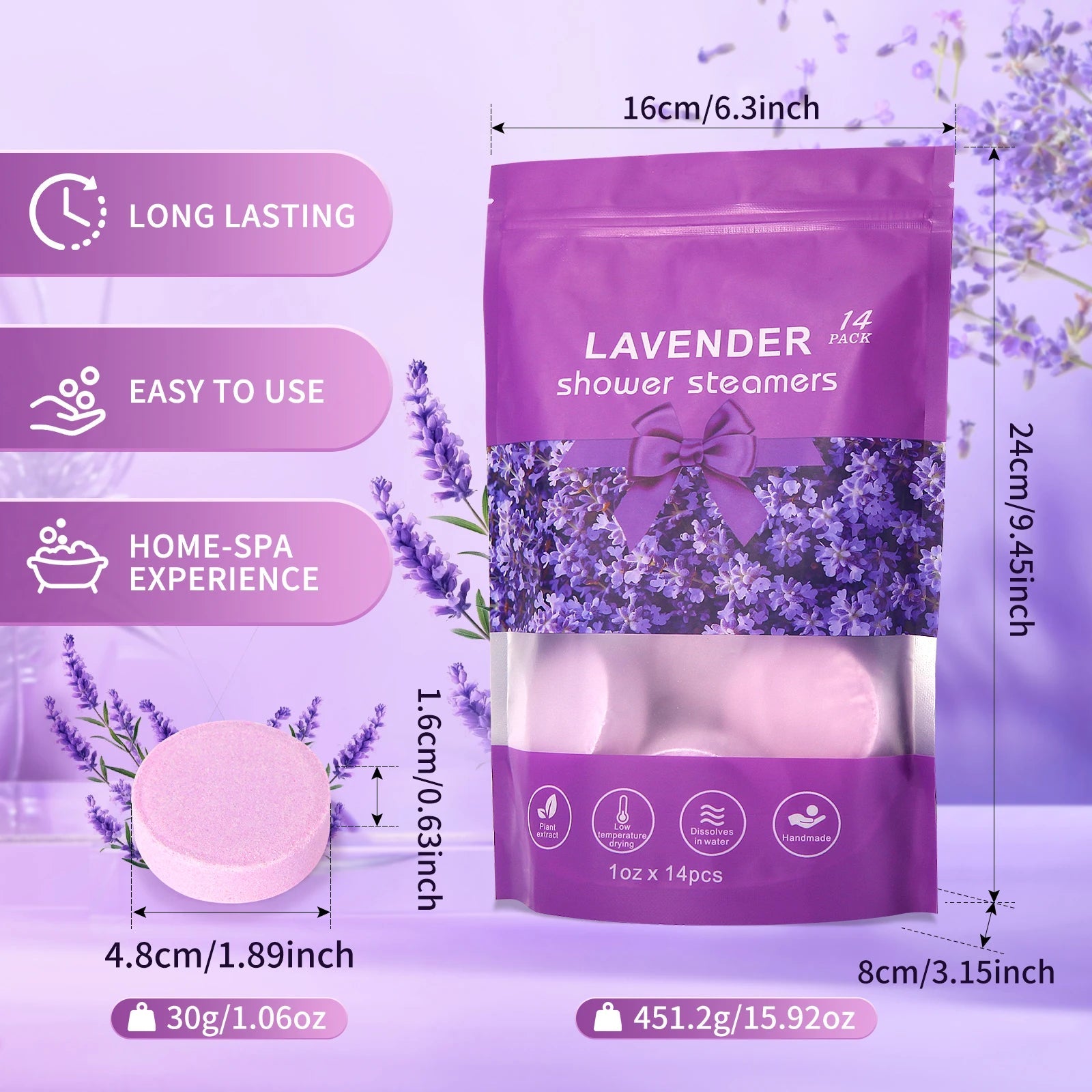 Lavender Shower Bomb Natural Essential Oil Shower Moisturizing Stress Relieving Bath Salt Tablets Suitable for Women and Men Nanasbeautyholic