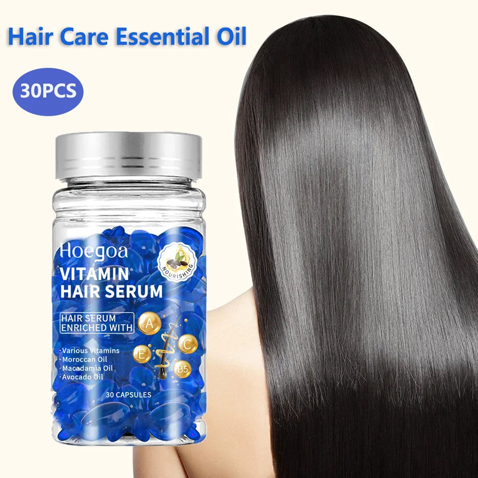 30PCS Vitamin Hair Care Capsules Moisture Serum Repair Hair Splitting Improvement Fast Restore Hair Soft Smooth Scalp Hair Care Nanasbeautyholic